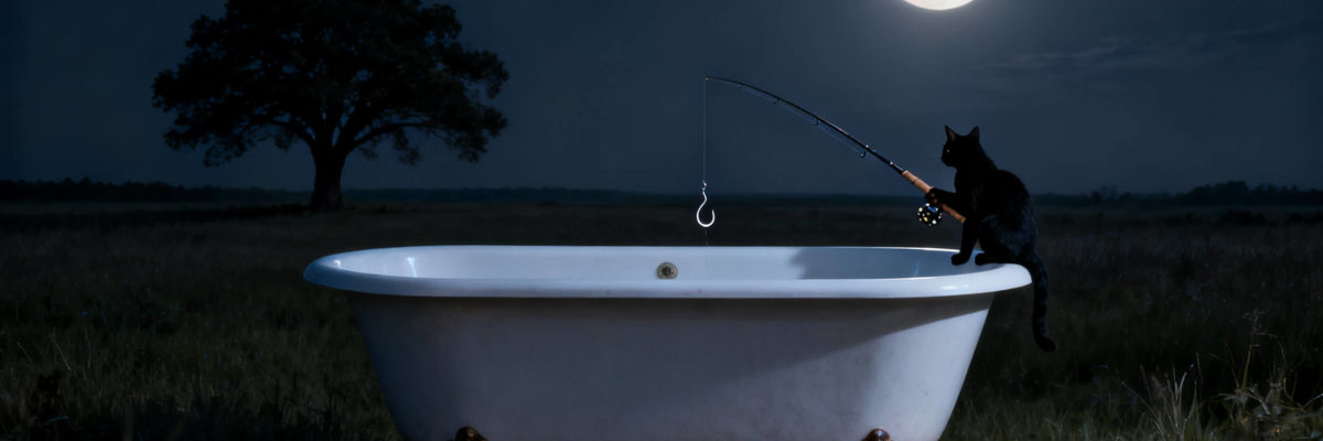 Baignoire et chat sous le clair de lune
