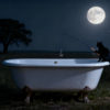 Baignoire et chat sous le clair de lune